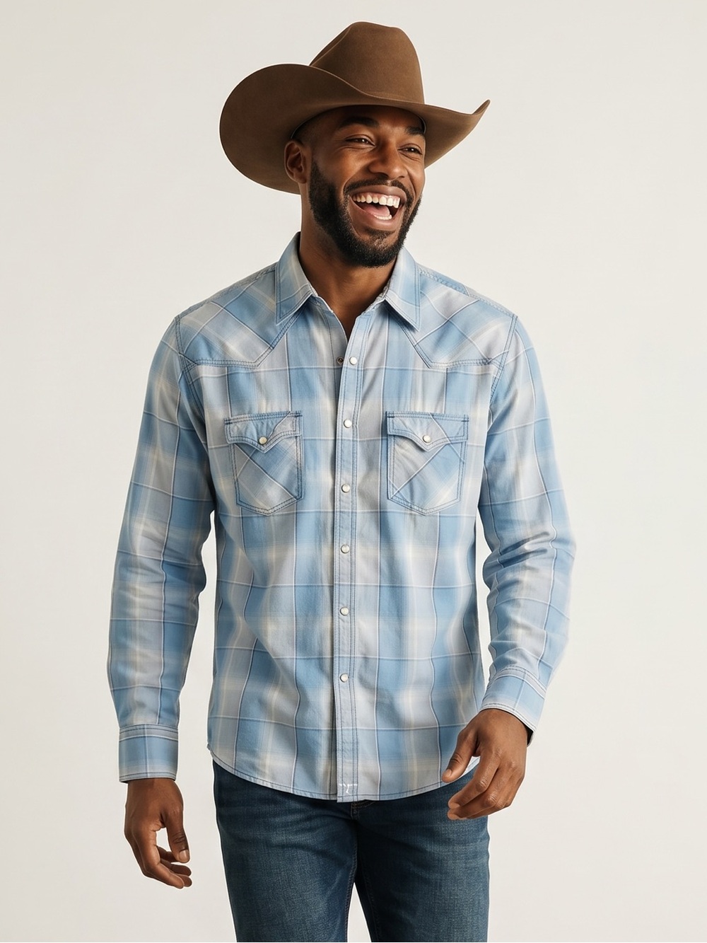 Wrangler Blue Plaid Western Button-Down Shirt. Size large GUC - Picture 2 of 9